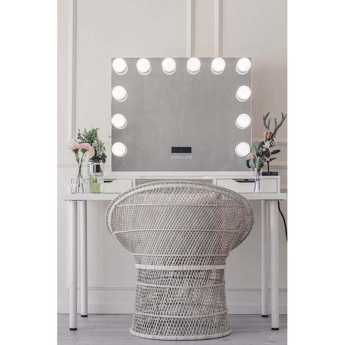 ReignCharm Hollywood Vanity Mirror with Bluetooth Speakers, 12LED Bulbs, 32"W x 27"H White